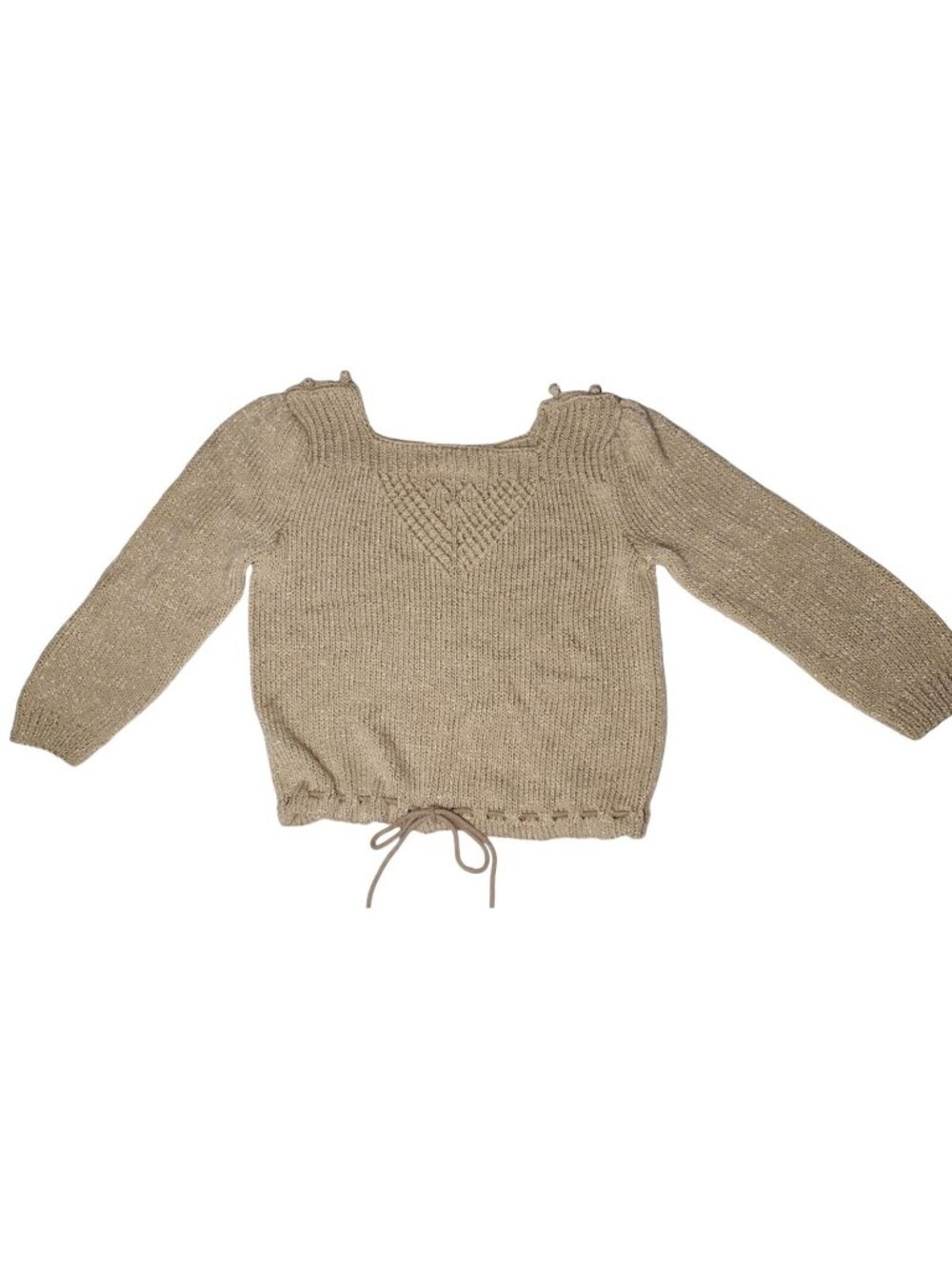 Vintage Weathervane Hand Knit Cropped Sweater L Drawstring Hem Silky Cottage 80s